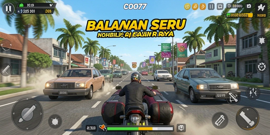 Gameplay seru di <strong>COO77</strong> dengan mobil balap melaju kencang di jalan raya.
