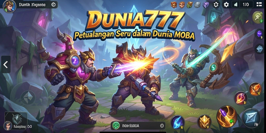 Screenshot DUNIA777 menunjukkan aksi pertarungan seru dalam MOBA.