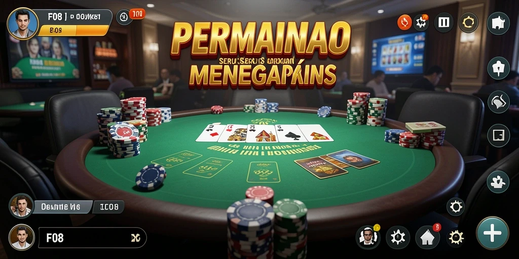 Screenshot utama F08 menunjukkan gameplay Poker yang seru dan menegangkan.