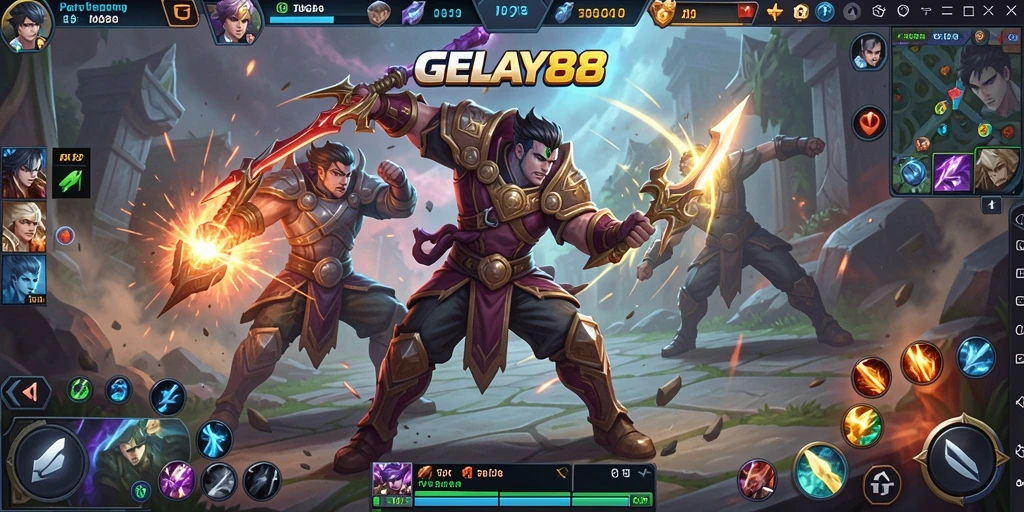Tampilan epik dari permainan MOBA di GELAY88.