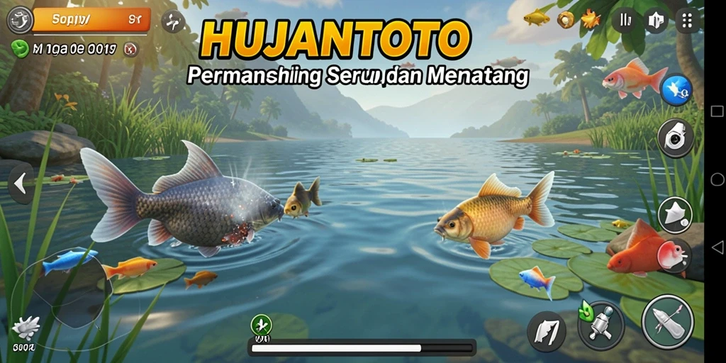 Gameplay HUJANTOTO yang menampilkan aksi memancing seru.