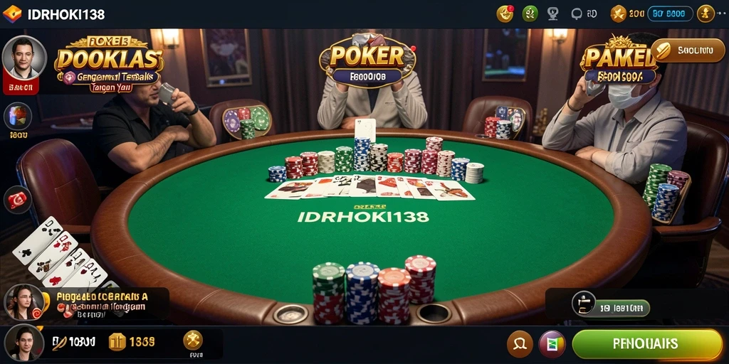 Screenshot gameplay IDRHOKI138 menampilkan aksi poker yang seru dan intens.