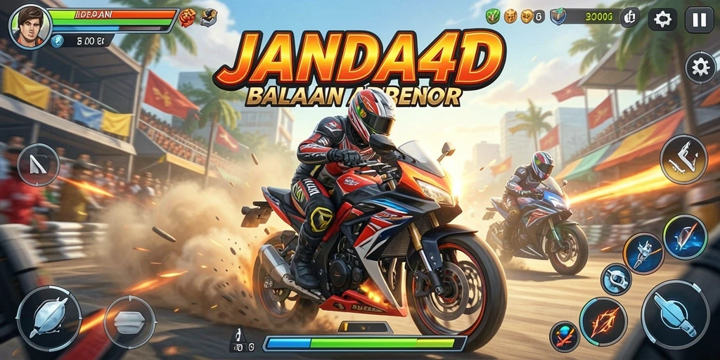 Tampilan gameplay balapan motor yang mendebarkan di JANDA4D.