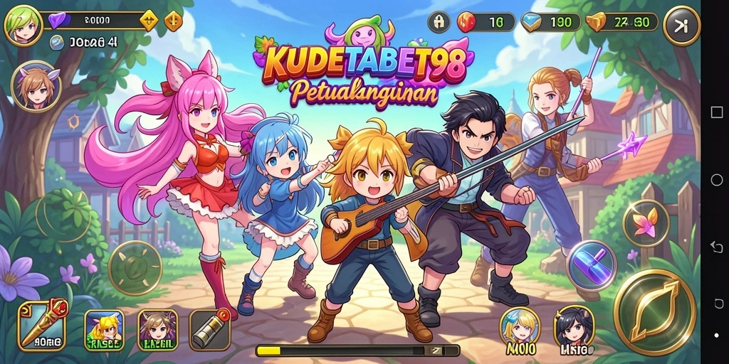 Tampilan gameplay menarik dari KUDETABET98 yang penuh warna dan karakter anime.