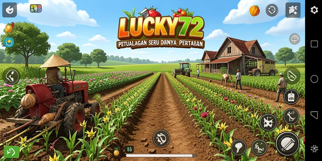 Tangkapan layar gameplay yang menggambarkan aktivitas pertanian di LUCKY72.