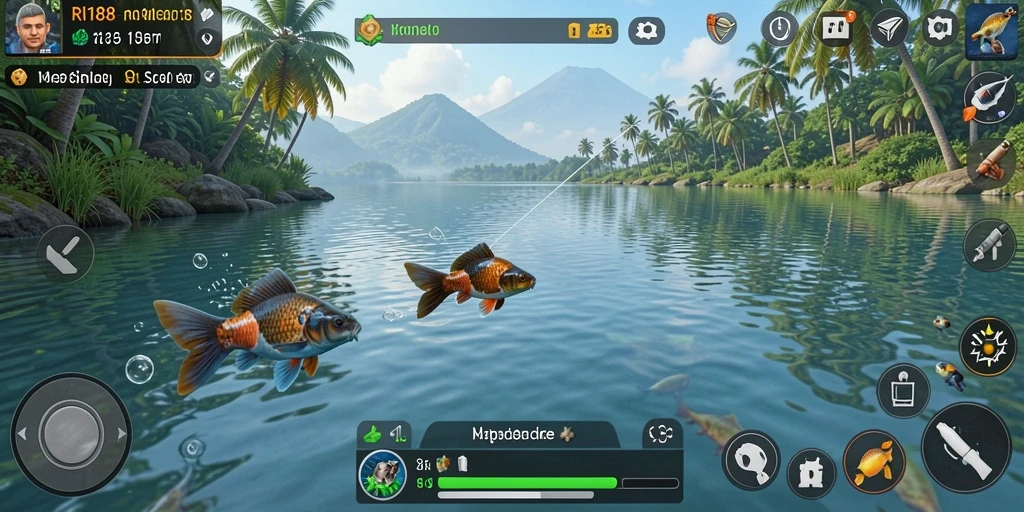 Screenshot gameplay RI188 dengan aksi memancing yang menegangkan.