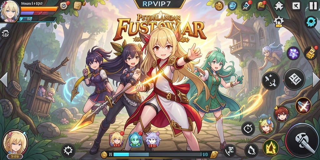 Screenshot menunjukkan pengalaman gameplay yang penuh warna dan aksi Anime.