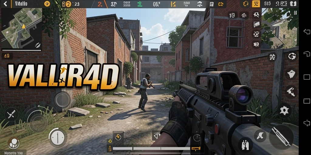 Screenshot gameplay <strong>VALIR4D</strong> dengan aksi tembak-menembak yang intens.