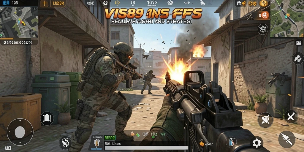 Screenshot menunjukkan pertempuran intens dalam game FPS VISA89.